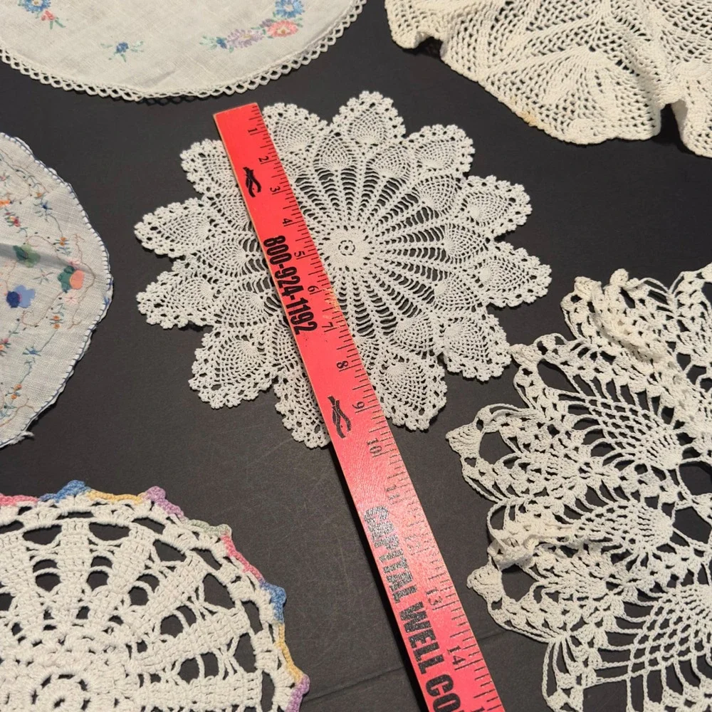 Vtg Doilies White Crochet Floral Embroidered Mixed 7pc Mixed Sizes Cottagecore